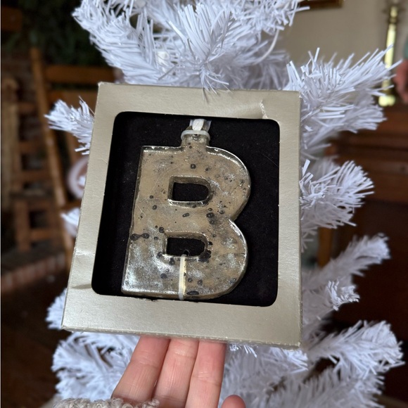 MERCURY GLASS LETTER Ornament Faux Mercury Glass Silver Initial Rustic Antiqued - Picture 7 of 8